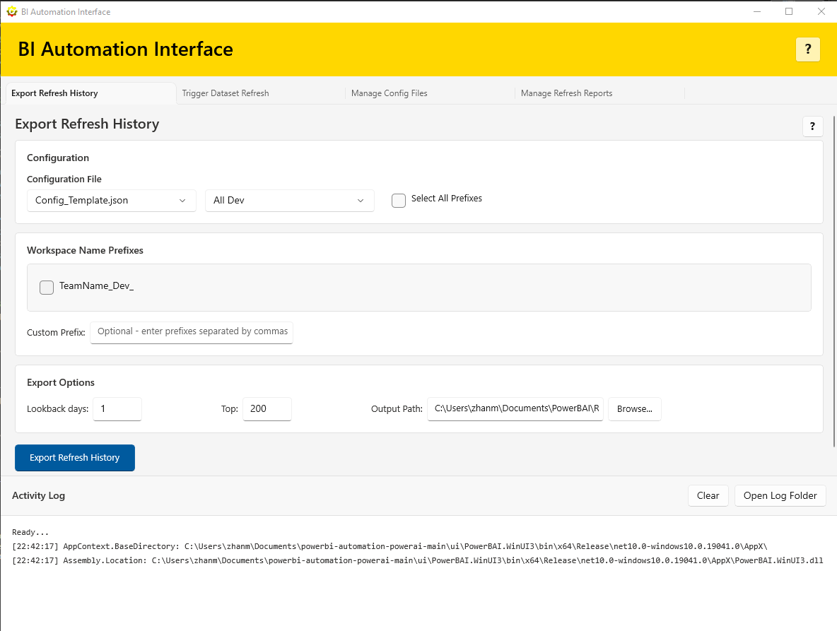 BI Automation Interface Screenshot