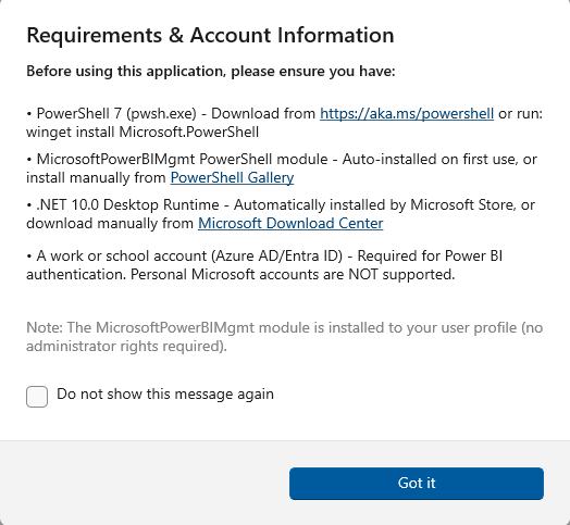 Requirements dialog screenshot
